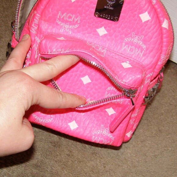 RARE Authentic MCM Neon Pink Mini backpack Crossbody bag - Picture 9 of 16